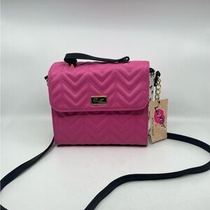 Betsey Johnson Pink & White Faux Leather Purse